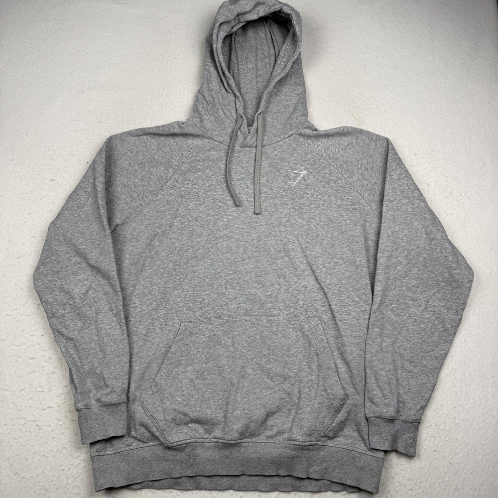 Gymshark Hoodie Mens Large Gray Fleece Pullover Kangaroo Pocket Logo Athletic